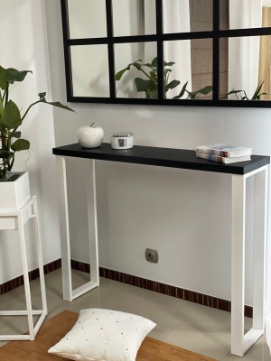Konsola Loft Black Białe nogi 120 x 30 x 94